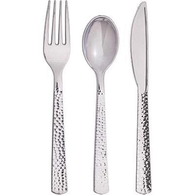 SENSATIONS Assorted Plastic Cutlery - Hammered Metallic Silver, 24 count-092352988990-LR-354388-2-LR eShop