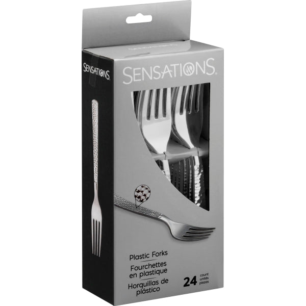 SENSATIONS Plastic Forks - Hammered Metallic Silver, 24 count-092352989027-LR-354390-4-LR eShop