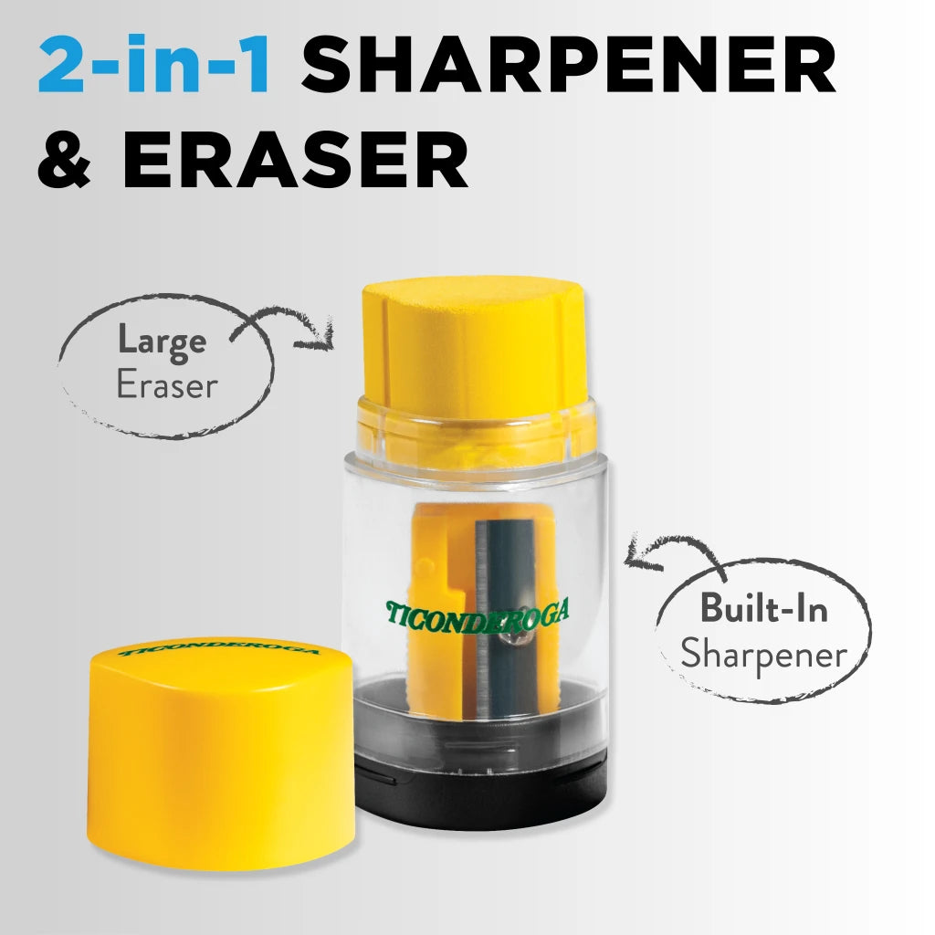 Ticonderoga DUO 2-in-1 Pencil Sharpener & Eraser - Yellow, 1 Count-072067390011-LR-354463-6-LR eShop