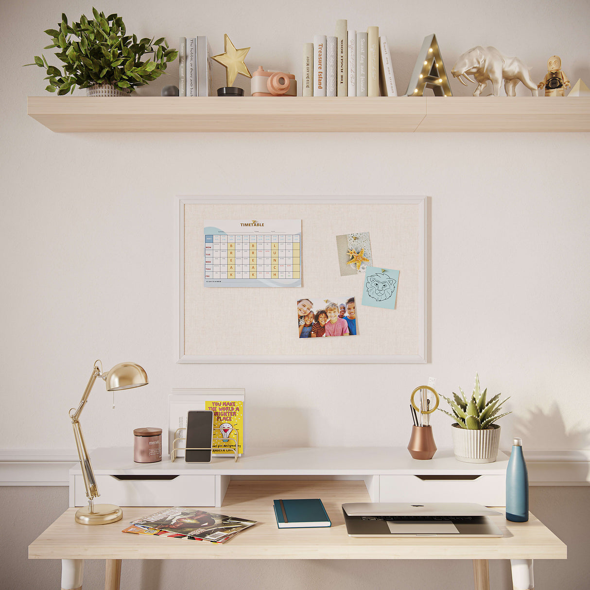 U BRANDS Linen Bulletin Board with White Décor Frame, 30" X 20"-817894020744-LR-362758-7-LR eShop