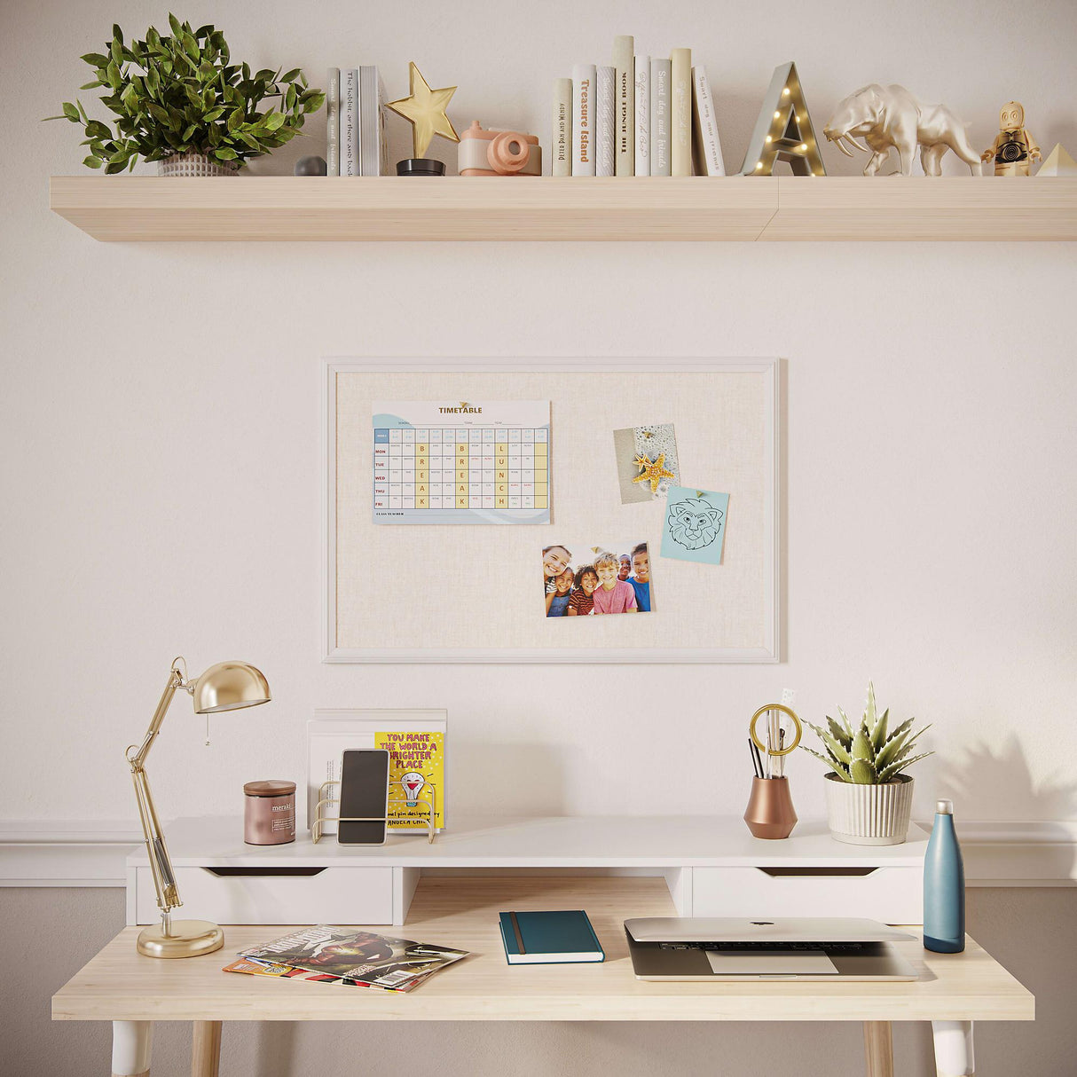 U BRANDS Linen Bulletin Board with White Décor Frame, 30" X 20"-817894020744-LR-362758-7-LR eShop