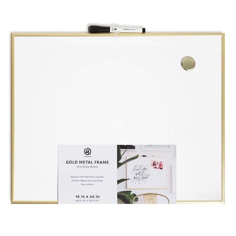 U BRANDS Magnetic Dry-Erase Board with Gold Decor Frame, 16" x 20"-843463155609-LR-362769-1-LR eShop
