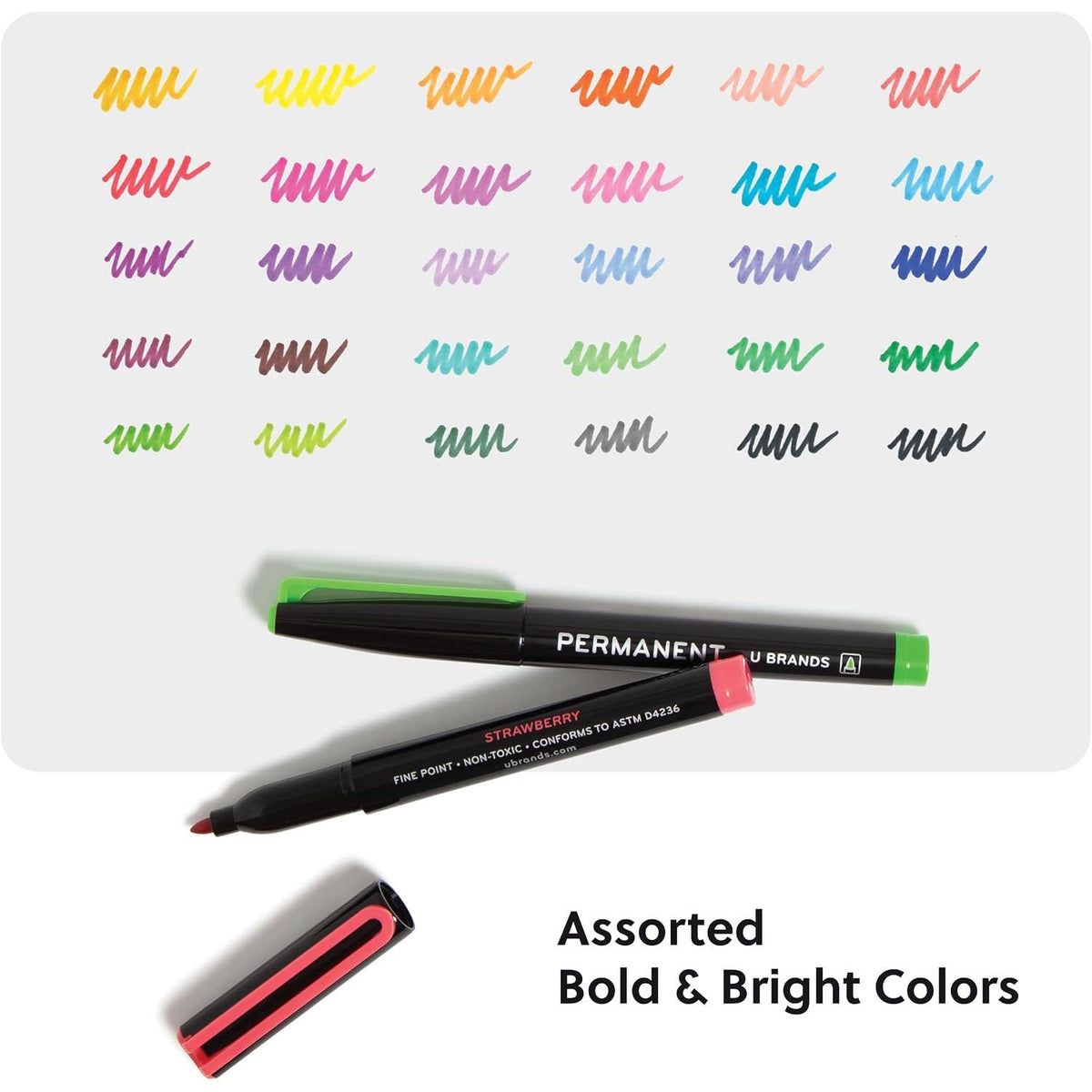 U Brands Malibu Permanent Markers Set, 30 Assorted Bold Colors-843463171784-LR-362773-4-LR eShop