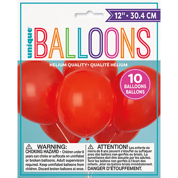 Unique 12" Latex Balloons, 10 count - Ruby Red-011179545254-LR-359576-1-LR eShop