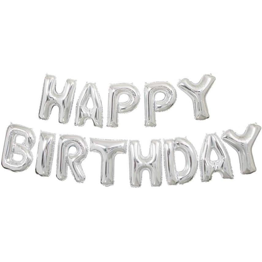 Unique 14" Foil Letter "Happy Birthday" Balloon Banner Kit - Stunning Silver-011179536801-LR-359573-2-LR eShop