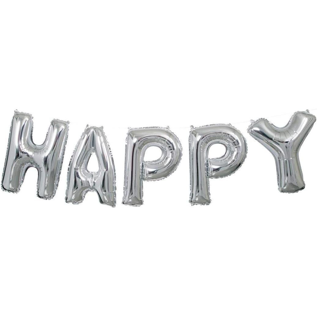 Unique 14" Foil Letter "Happy Birthday" Balloon Banner Kit - Stunning Silver-011179536801-LR-359573-3-LR eShop