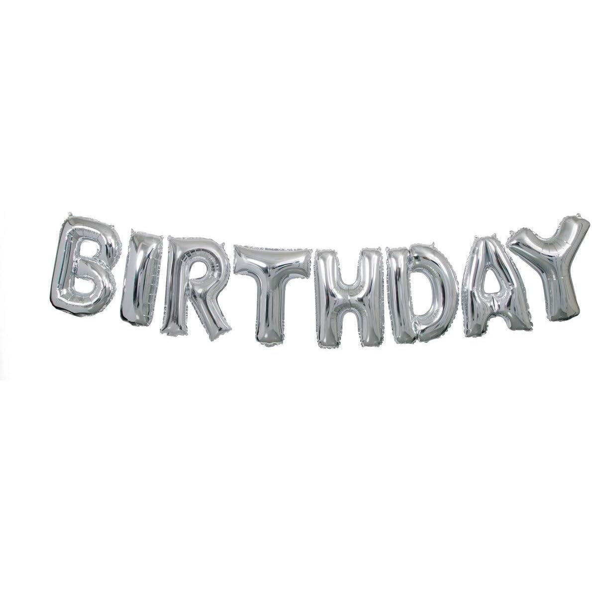 Unique 14" Foil Letter "Happy Birthday" Balloon Banner Kit - Stunning Silver-011179536801-LR-359573-4-LR eShop