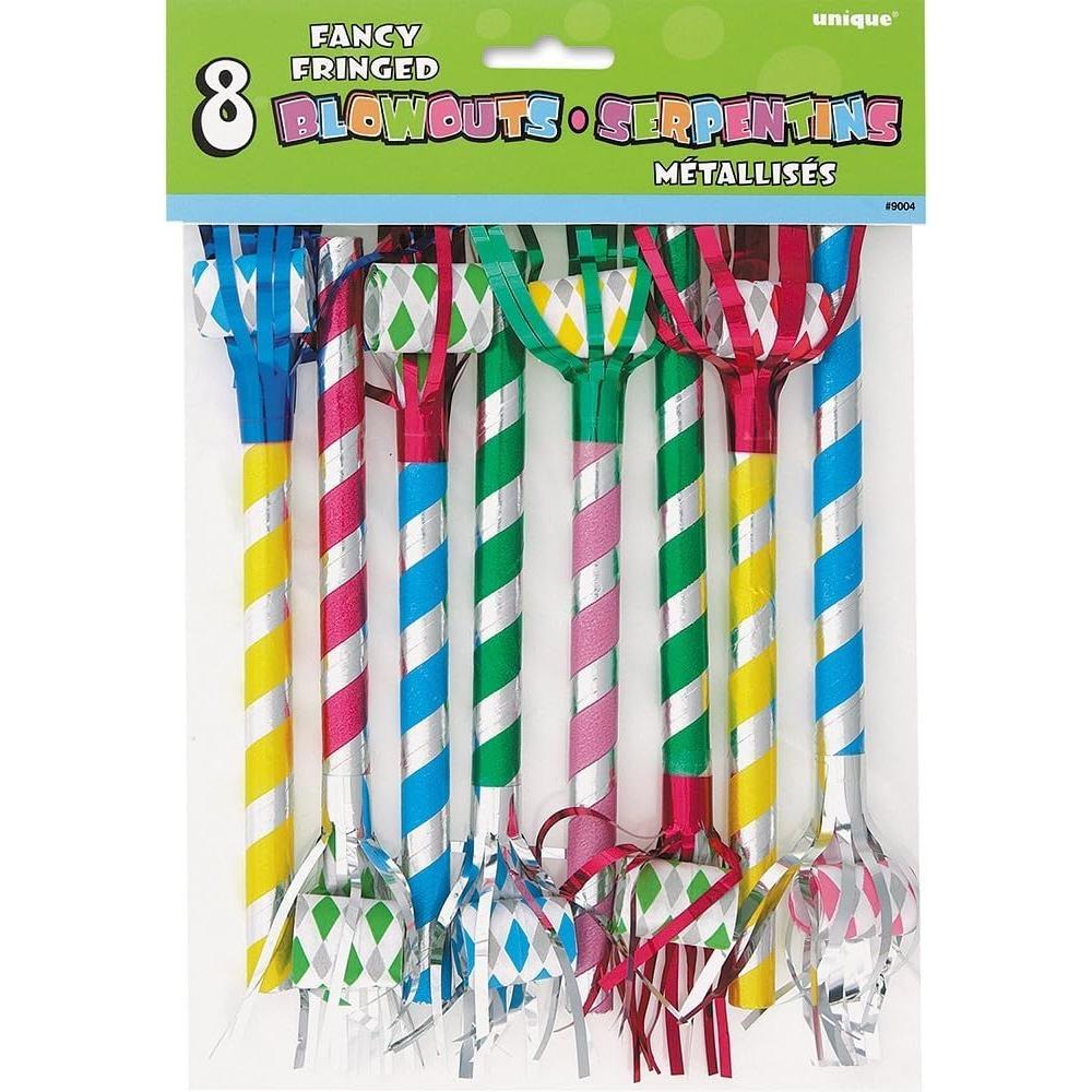 Unique Fancy Fringed Multicolor Metallic Stripes Party Blowouts, 8 pack-011179090044-LR-108718-1-LR eShop