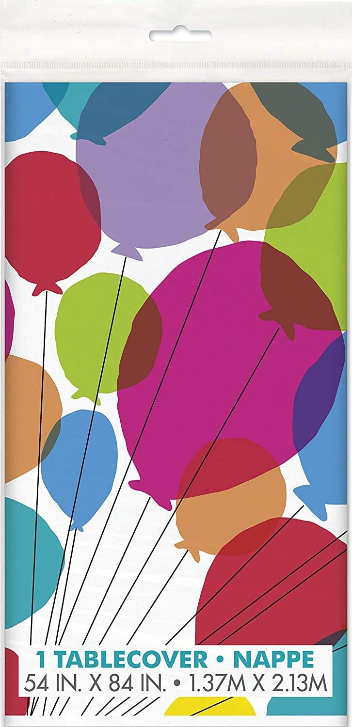 Unique Patterned Rectangular Plastic Table Cover, 54" x 84" - Balloons & Rainbow-011179731237-LR-359581-1-LR eShop