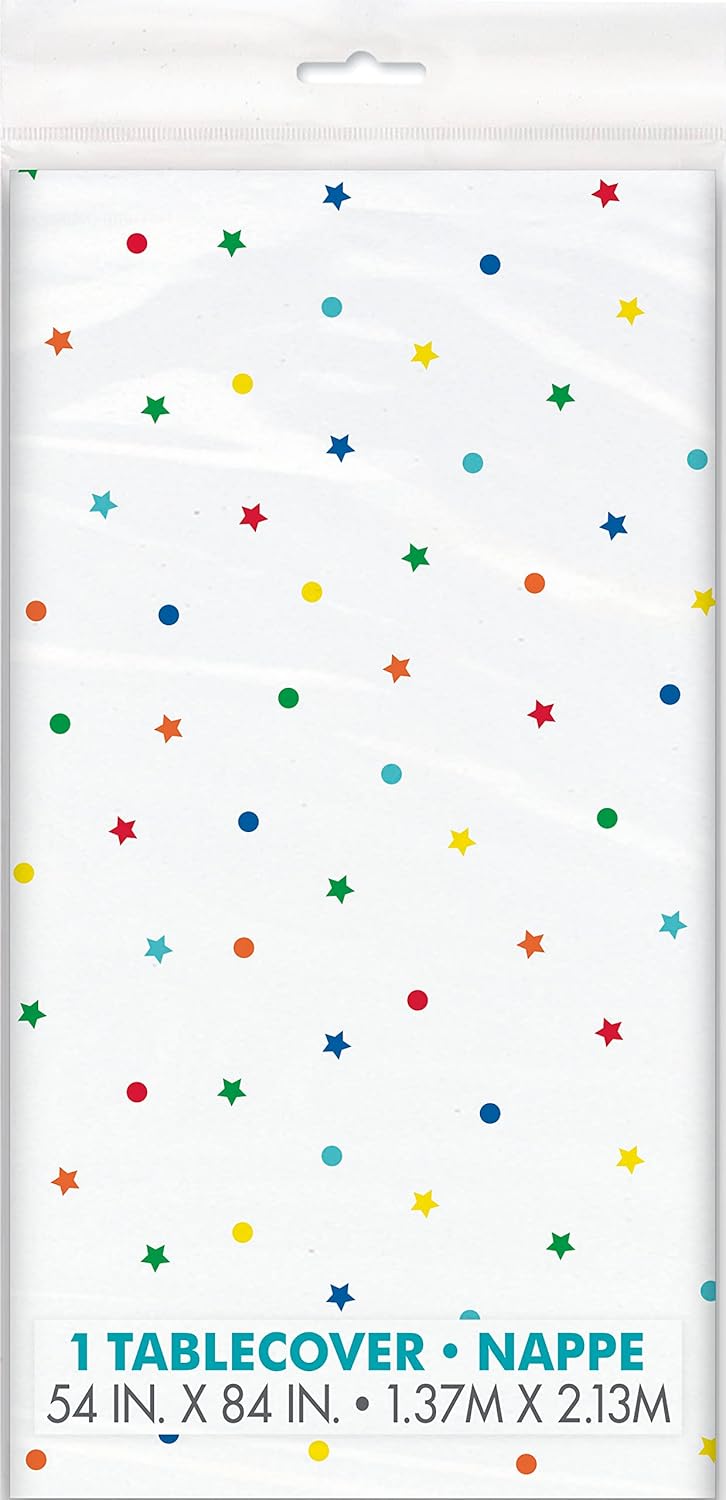 Unique Patterned Rectangular Plastic Table Cover, 54" x 84" - Dots & Stars Birthday-011179225439-LR-359559-1-LR eShop