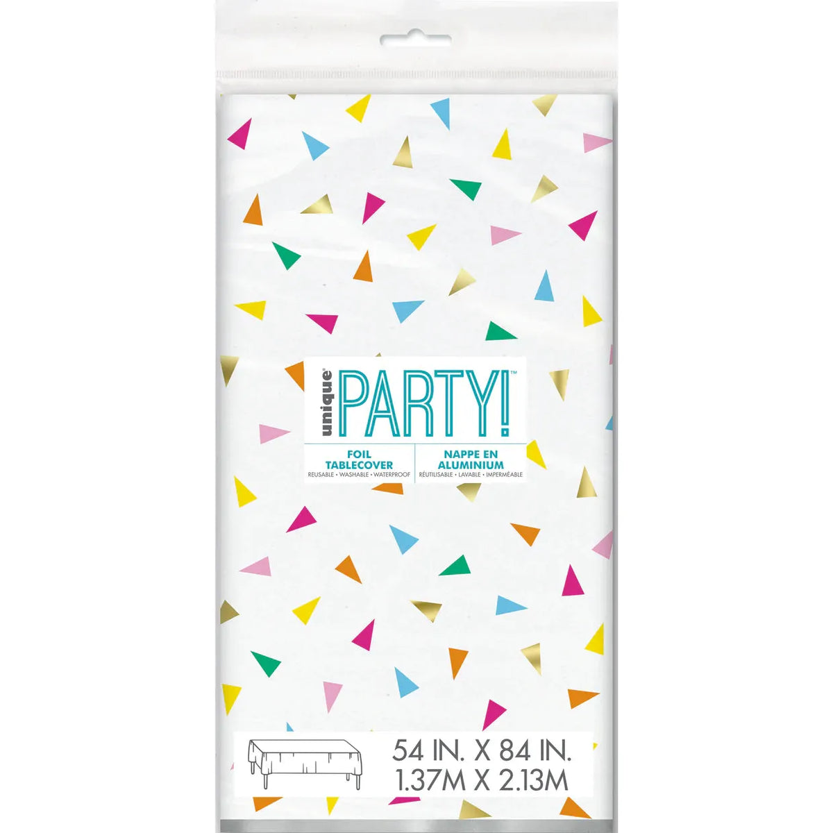 Unique Patterned Rectangular Plastic Table Cover, 54" x 84" - Triangle Birthday-011179261932-LR-359563-1-LR eShop