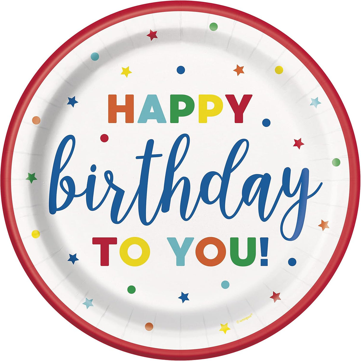 Unique Patterned Round 9" Paper Plates - Dots & Stars Birthday, 8 count-011179225453-LR-359561-1-LR eShop