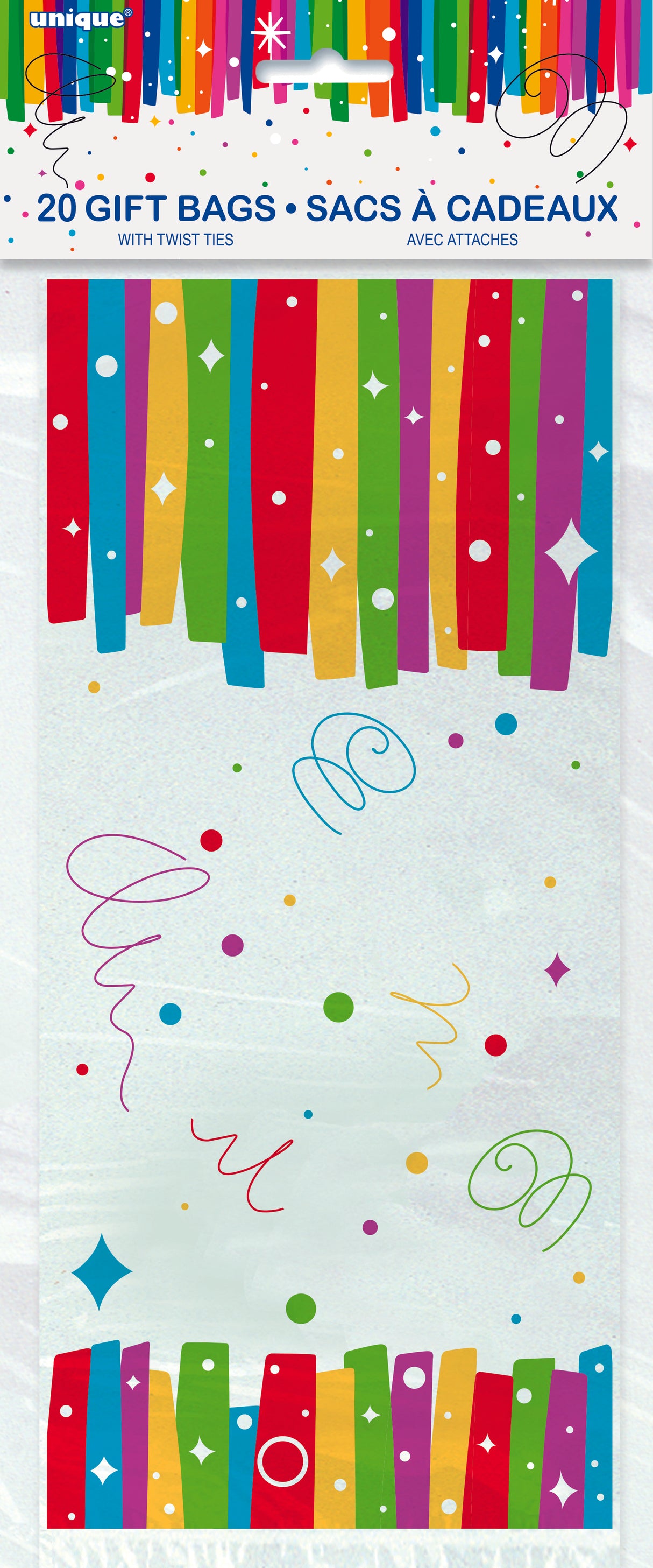 Unique Rainbow Ribbon Birthday 5" x 11" Cellophane Bag, 20 count-011179495733-LR-339953-1-LR eShop