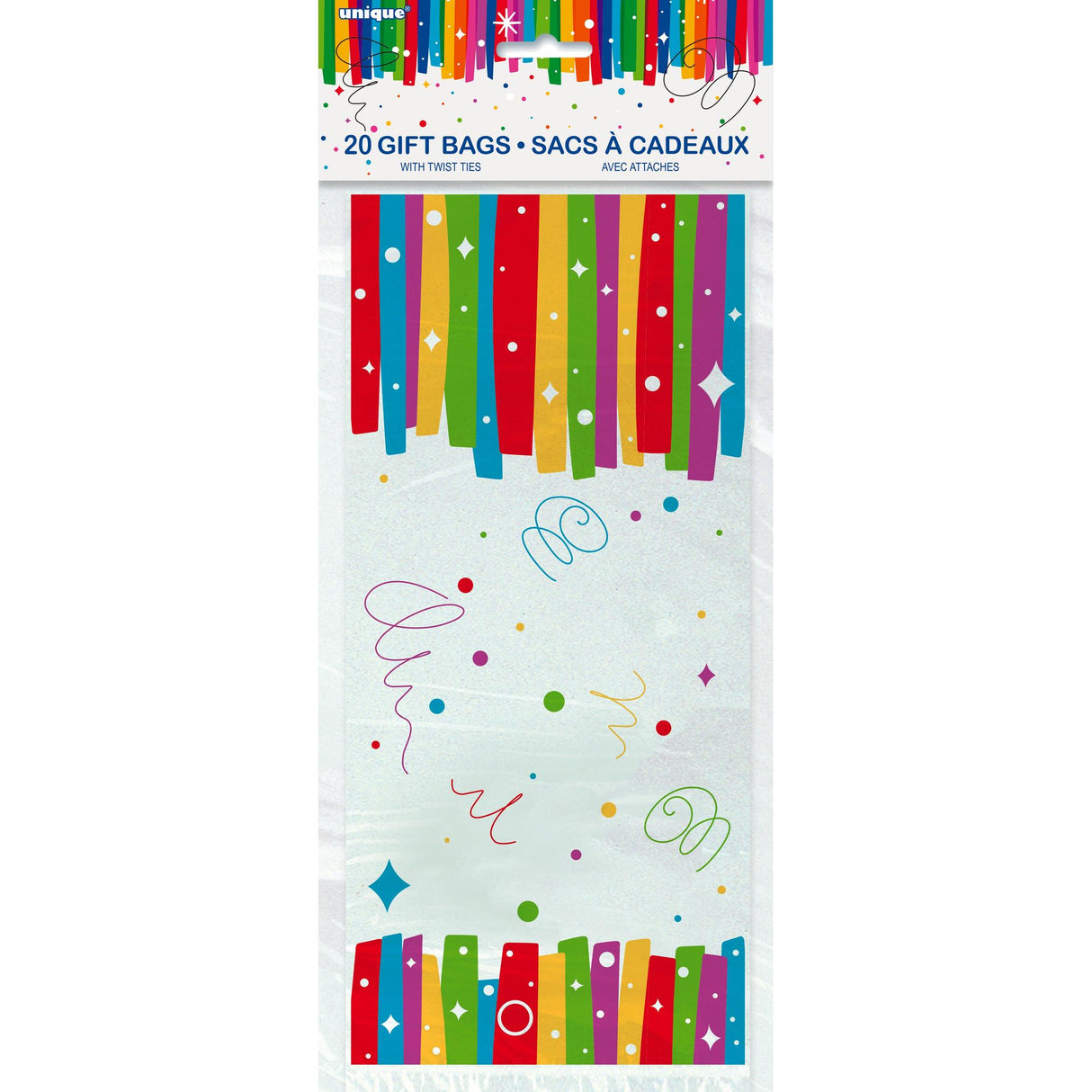 Unique Rainbow Ribbon Birthday 5" x 11" Cellophane Bag, 20 count-011179495733-LR-339953-1-LR eShop