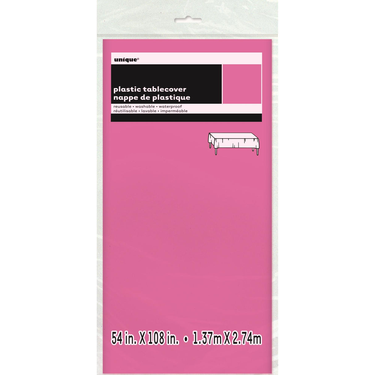 Unique Solid Rectangular Plastic Table Cover, 54" x 108" - Hot Pink-011179050826-LR-326830-1-LR eShop