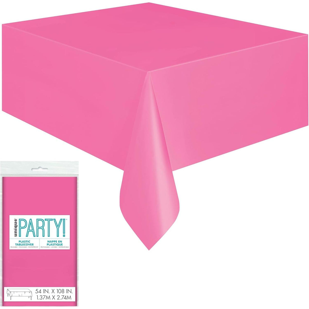 Unique Solid Rectangular Plastic Table Cover, 54" x 108" - Hot Pink-011179050826-LR-326830-2-LR eShop