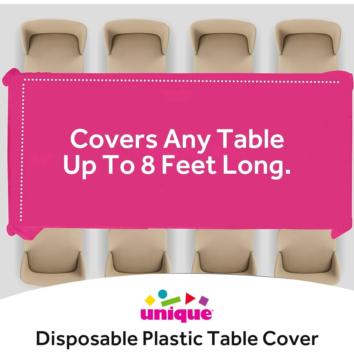 Unique Solid Rectangular Plastic Table Cover, 54" x 108" - Hot Pink-011179050826-LR-326830-5-LR eShop