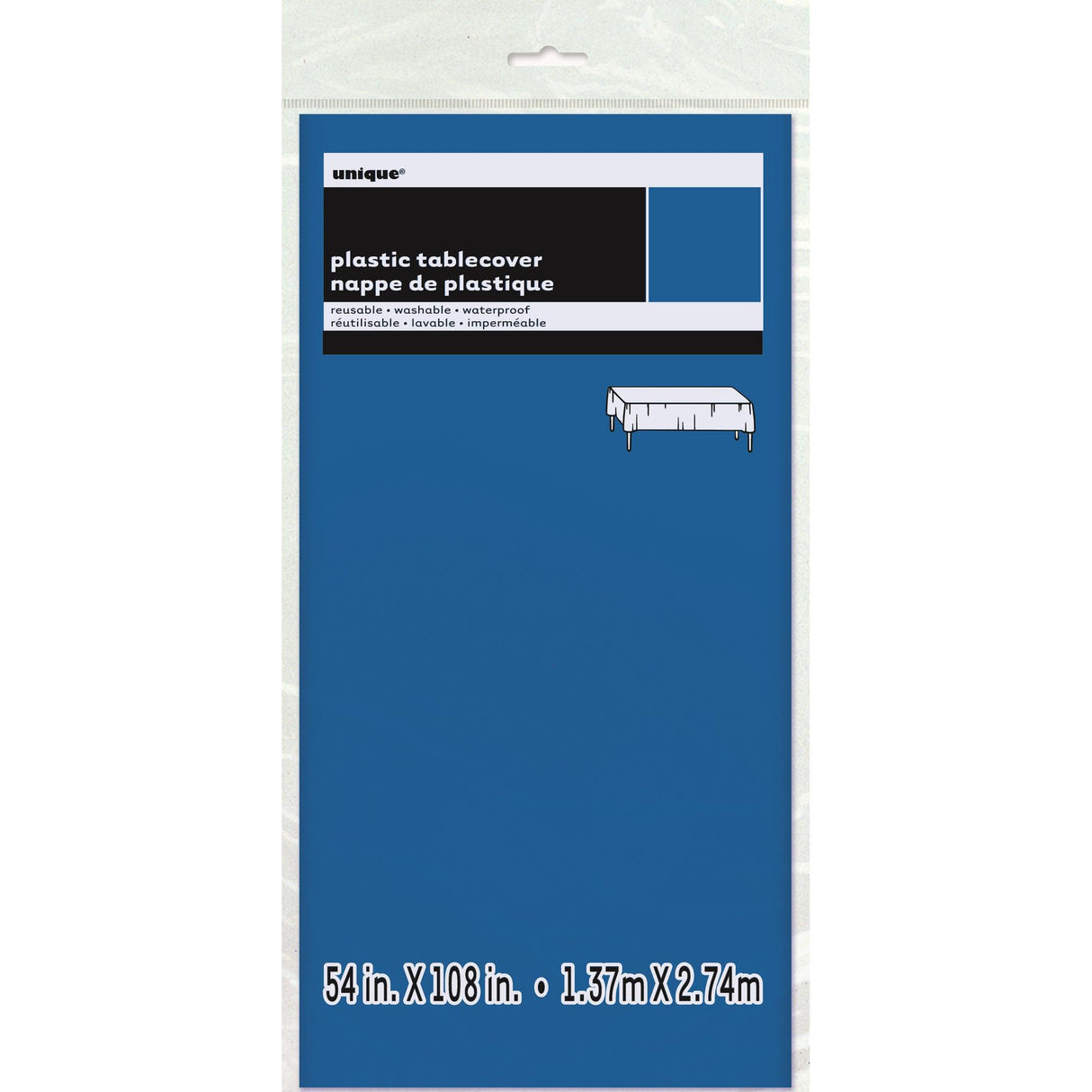 Unique Solid Rectangular Plastic Table Cover, 54" x 108" - Royal Blue-011179050857-LR-326832-1-LR eShop