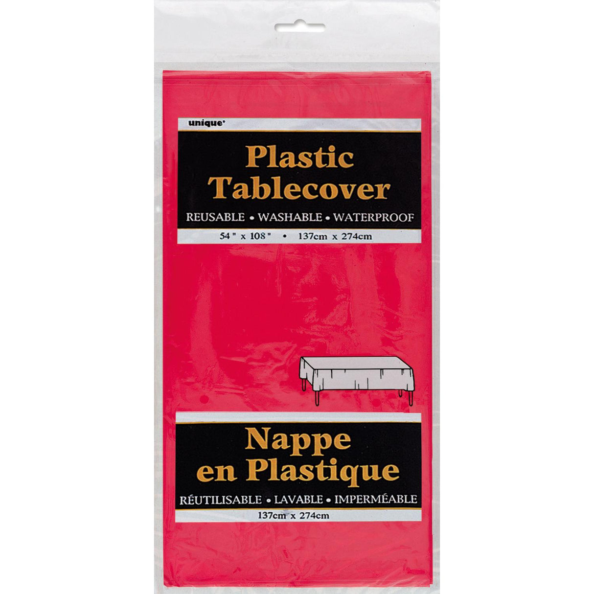Unique Solid Rectangular Plastic Table Cover, 54" x 108" - Ruby Red-011179050949-LR-216801-1-LR eShop