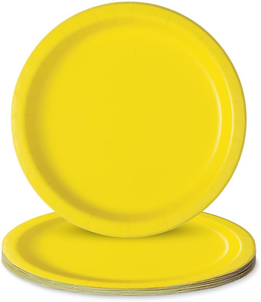 Unique Solid Round 9" Paper Plates - Neon Yellow, 16 count-011179991556-LR-359599-2-LR eShop