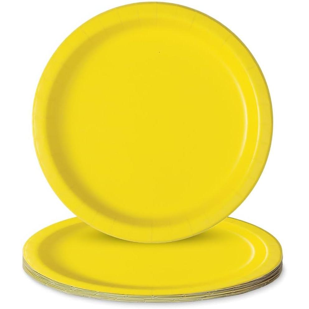 Unique Solid Round 9" Paper Plates - Neon Yellow, 16 count-011179991556-LR-359599-2-LR eShop