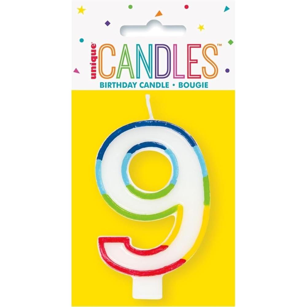 Unique Vibrant Rainbow Border Birthday Candle - Number 9-011179199495-LR-359556-1-LR eShop