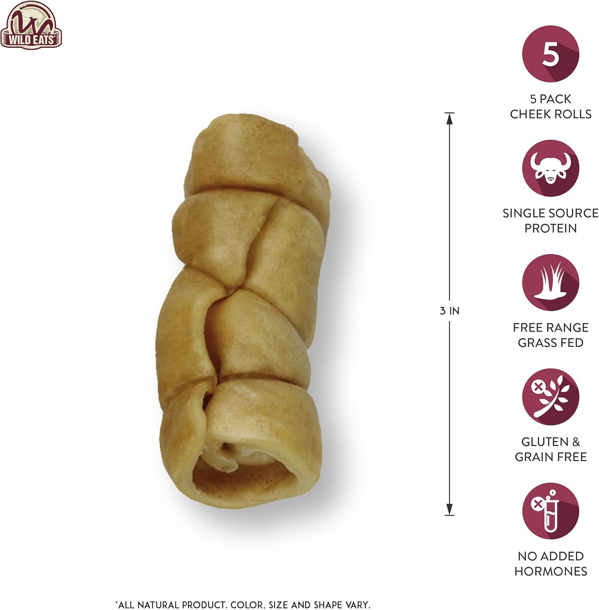 Wild Eats Water Buffalo Retriever Style Cheek Roll 3" Dog Chews - 5 Pack-611403708525-LR-353790-2-LR eShop