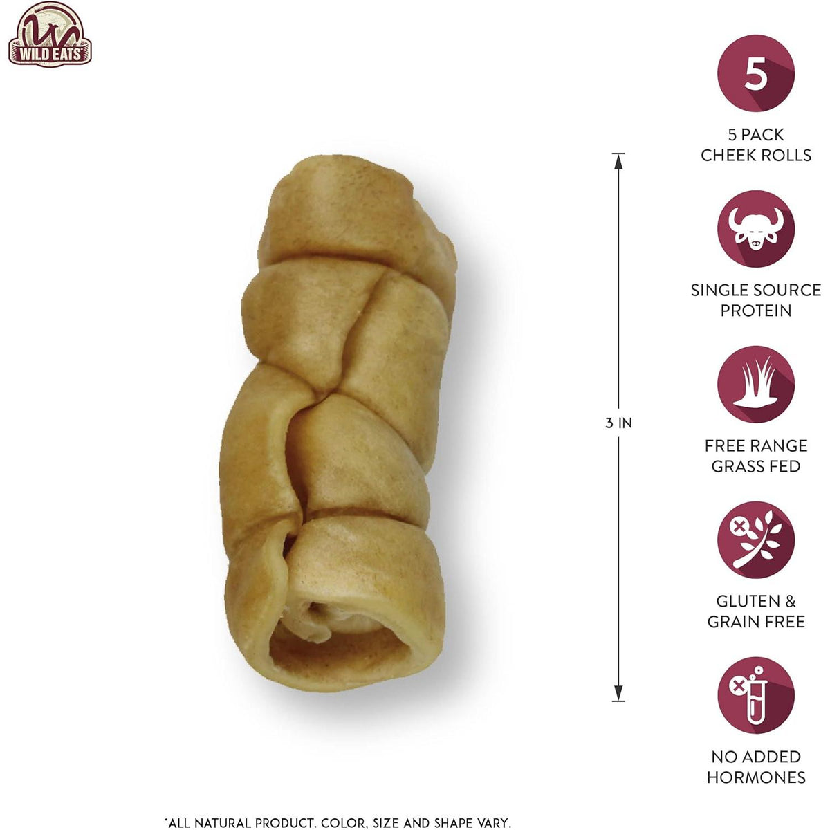 Wild Eats Water Buffalo Retriever Style Cheek Roll 3" Dog Chews - 5 Pack-611403708525-LR-353790-2-LR eShop