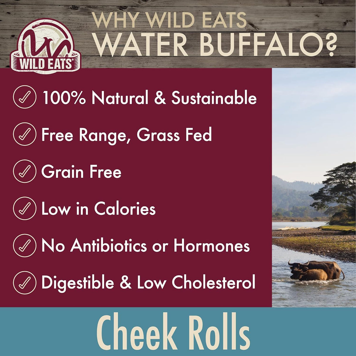 Wild Eats Water Buffalo Retriever Style Cheek Roll 3" Dog Chews - 5 Pack-611403708525-LR-353790-5-LR eShop