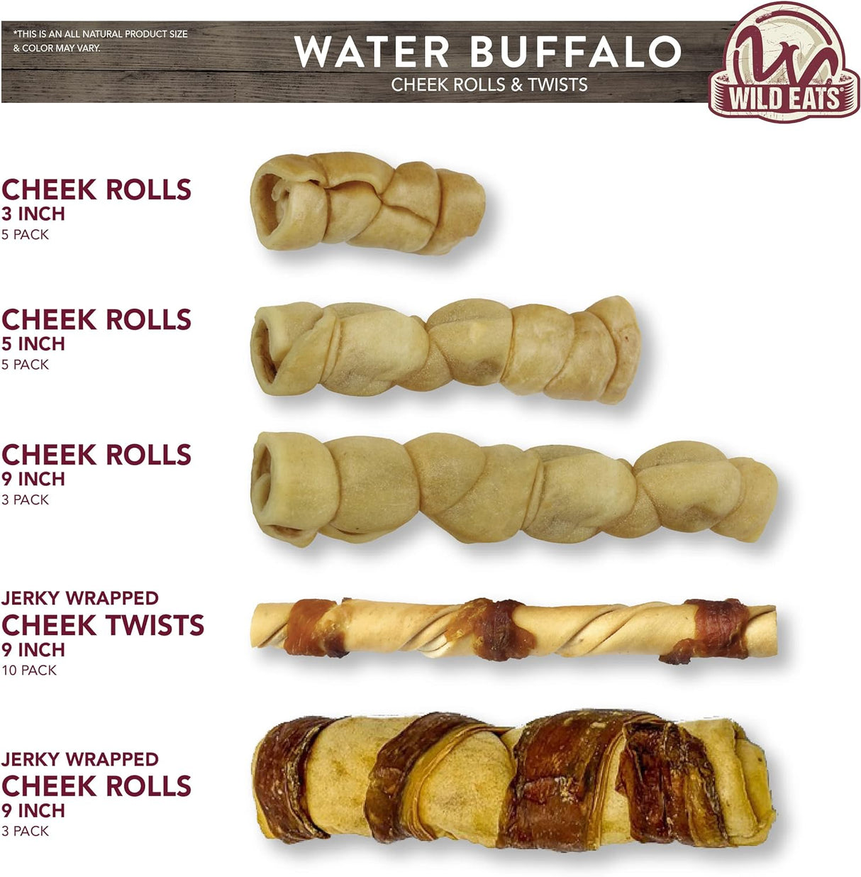 Wild Eats Water Buffalo Retriever Style Cheek Roll 3" Dog Chews - 5 Pack-611403708525-LR-353790-8-LR eShop