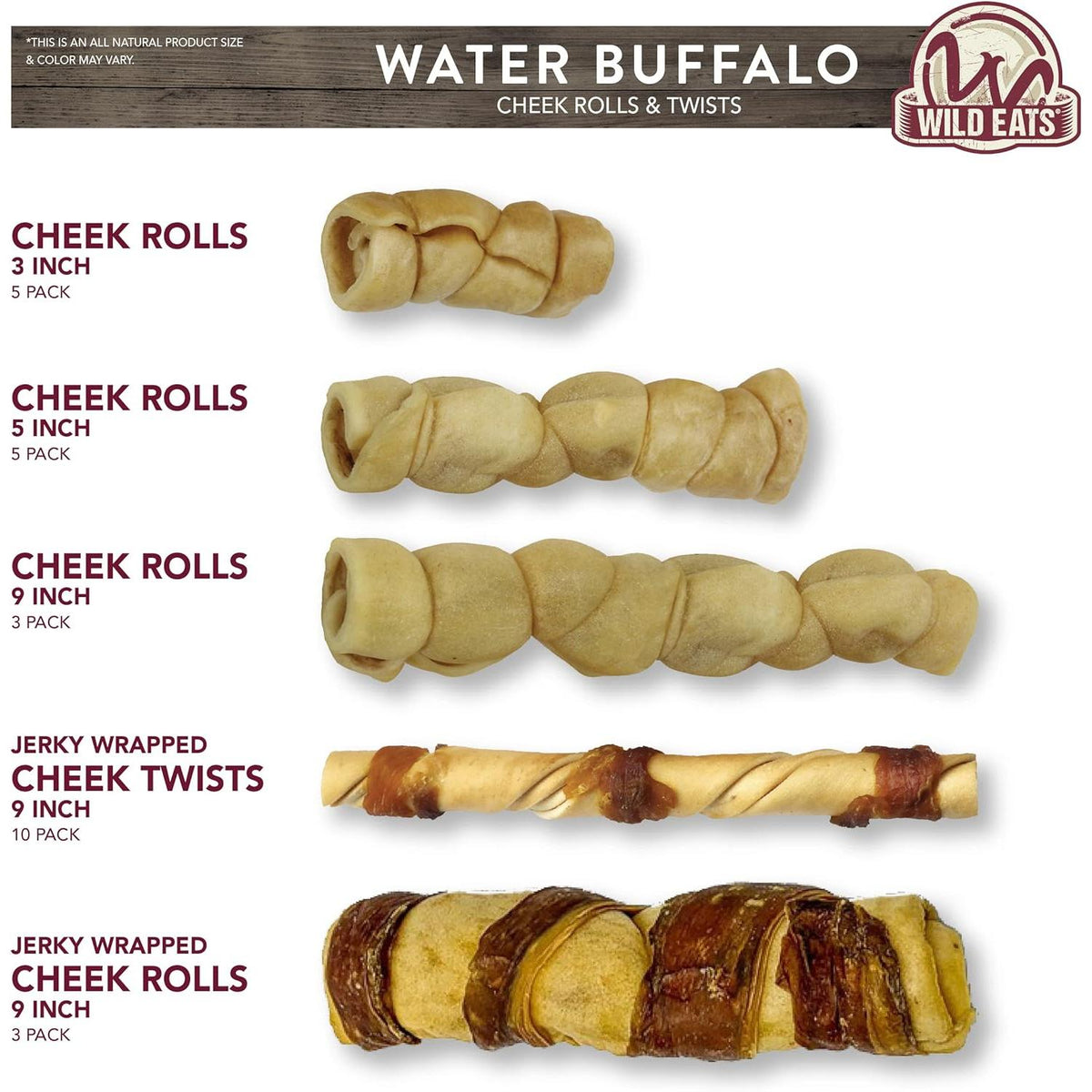 Wild Eats Water Buffalo Retriever Style Cheek Roll 3" Dog Chews - 5 Pack-611403708525-LR-353790-8-LR eShop