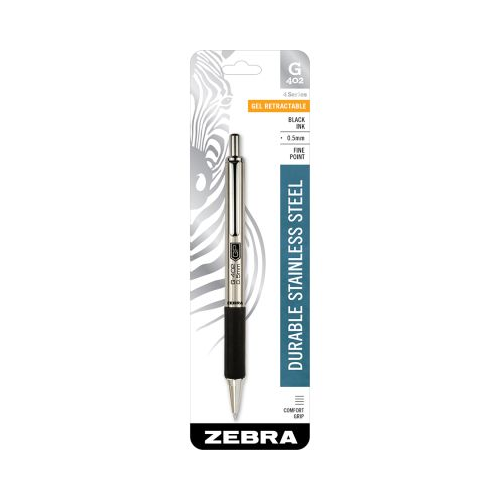 Zebra G-402 Stainless Steel Fine Point (0.5mm) Retractable Gel Pen, Black Ink, 1-Count-045888492110-LR-325259-1-LR eShop