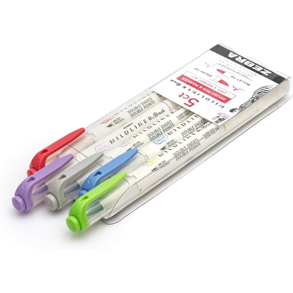 Zebra Mildliner Double-Ended Brush Marker and Fine Tip Pens - Assorted Cool and Refined Colors, 5 count-045888792050-LR-336530-2-LR eShop