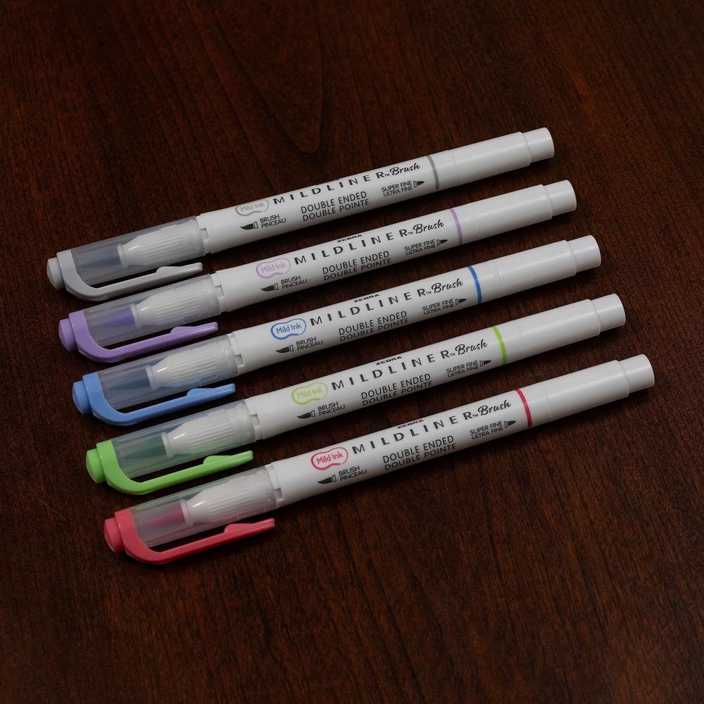 Zebra Mildliner Double-Ended Brush Marker and Fine Tip Pens - Assorted Cool and Refined Colors, 5 count-045888792050-LR-336530-4-LR eShop