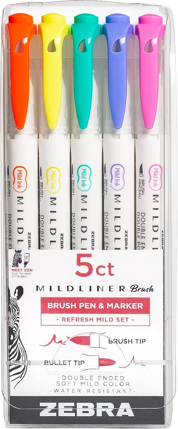 Zebra Mildliner Refresh Ink Double Ended Brush Pen and Marker, 5 pack-045888794054-LR-358291-1-LR eShop