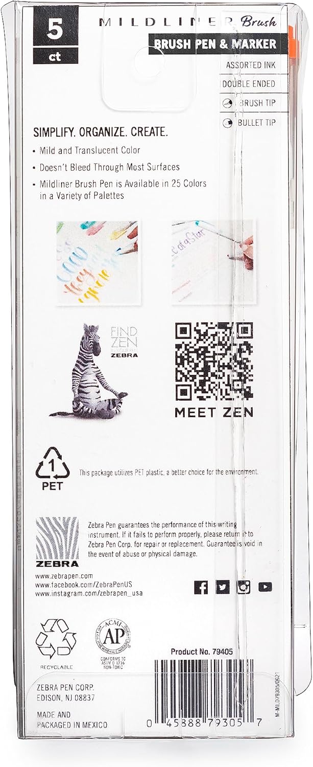 Zebra Mildliner Refresh Ink Double Ended Brush Pen and Marker, 5 pack-045888794054-LR-358291-3-LR eShop