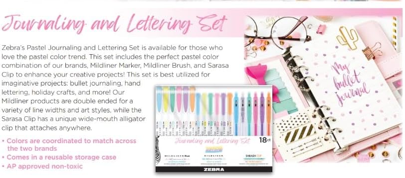 Zebra Pen Journaling and Lettering Set - Assorted Pastels, 18 pack-045888760189-LR-358288-3-LR eShop