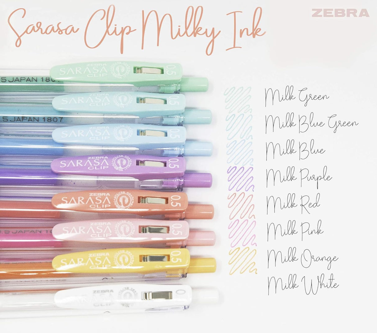 Zebra Sarasa Fine Point Clip Retractable Gel Pen - Milk Assorted Colors, 8 count-045888489080-LR-331073-3-LR eShop