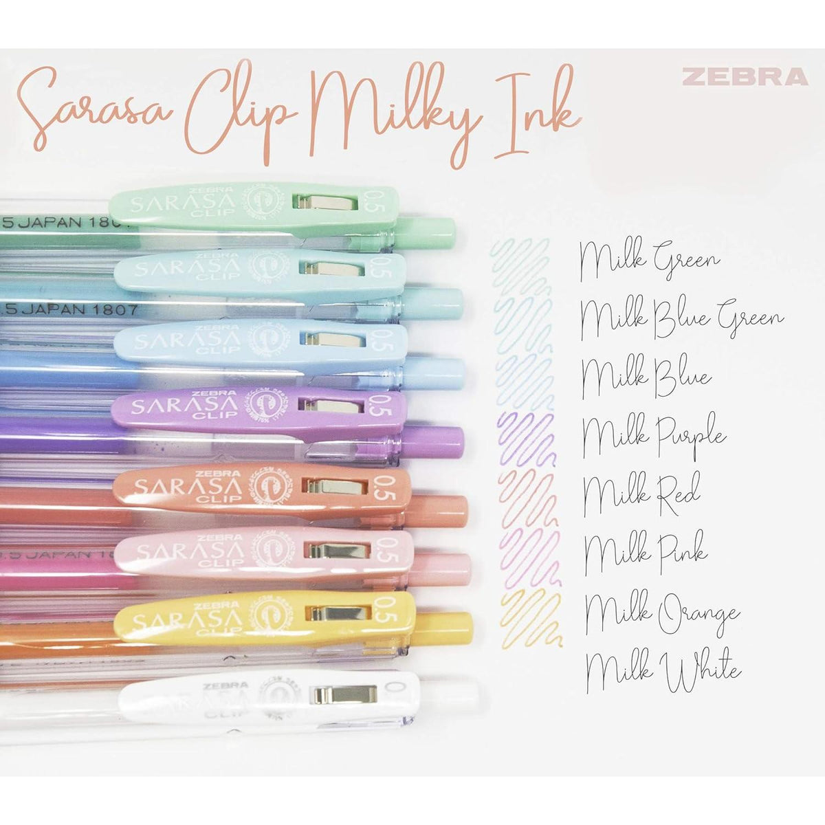 Zebra Sarasa Fine Point Clip Retractable Gel Pen - Milk Assorted Colors, 8 count-045888489080-LR-331073-3-LR eShop