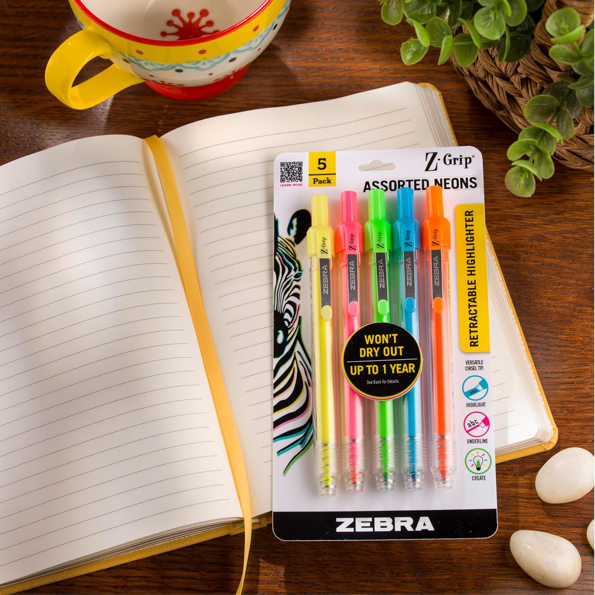 Zebra Z-Grip Retractable Highlighter Marker Set - Assorted Neons, 5 pack-045888712058-LR-358286-3-LR eShop