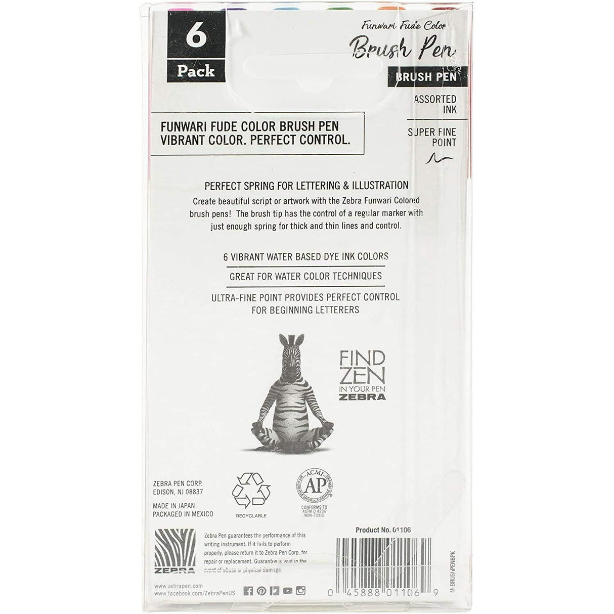 Zebra Zensations Funwari Fude Colored Brush Pen Set - Assorted Colors, 6 count-045888011069-LR-331078-9-LR eShop