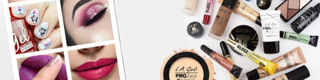 L.A. Girl cosmetics collection featuring vibrant makeup looks and a wide range of professional-grade products.