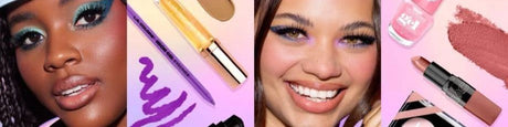 Vibrant L.A. COLORS makeup collection featuring diverse models, bold eyeshadows, lipsticks, and nail polish.