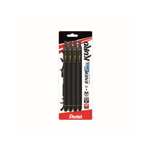 Pentel EnerGel Kuro Medium Point (0.7mm) Liquid Gel Pen - Black Inc, 4 count