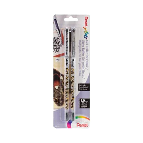 Pentel Arts Gel Roller For Fabric, (1.0mm) Bold Lines, Permanent, Black Ink 2-Pk