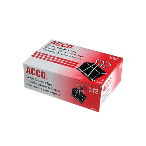 ACCO Binder Clips, Large, Black, 12 per Box