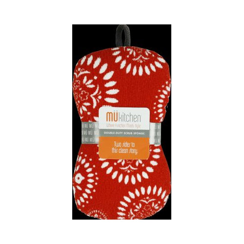 MUkitchen Designer Print Double Duty Scrub Sponge - Medallion Red