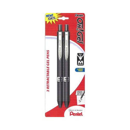 OH! Gel Retractable Gel Pen, Medium Line, Black Ink 2-Pk