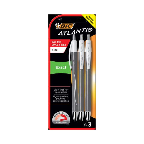 BIC Atlantis Exact Fine Point (0.7 mm) Retractable Ball Point Pen - Black, 3 Count