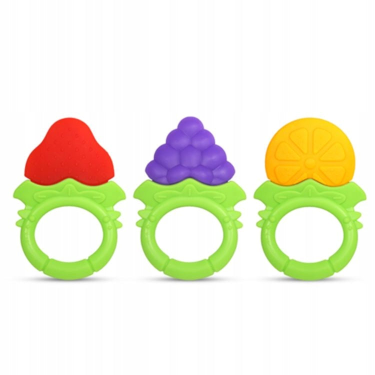 RaZbaby Fruitique Infant & Baby Massager & Teether Toy 3-Pack Fruit-Shaped Multi-Texture Teethers